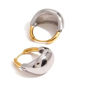 Two-Tone Hoop Earrings Gold Plated Dual-tone Sculpted | NWOT